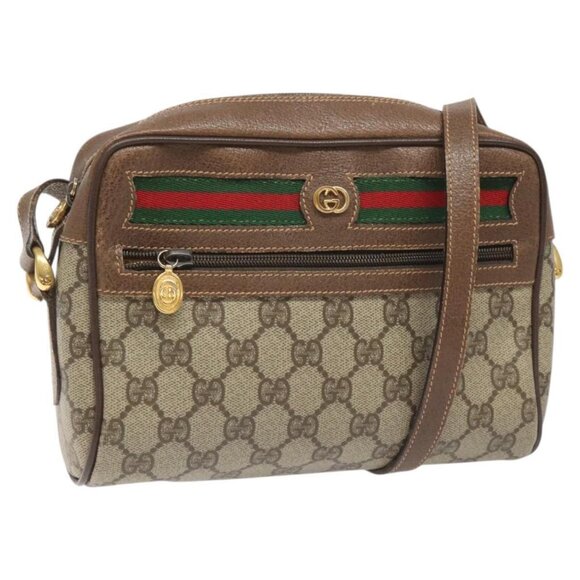 GUCCI GG Supreme Web Sherry Line Shoulder Bag PVC Beige
